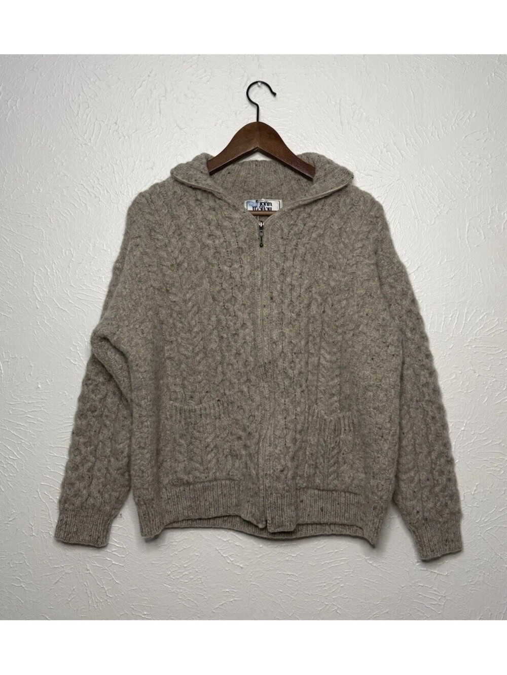John Molloy Women's Vintage Irish Wool Cable Chunky Knit Cardigan Sweater Size S